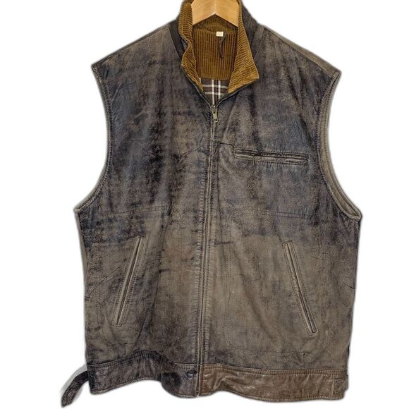 Vintage Banana Republic Leather Vest‎ Hunting Bomber Travel Streetwear Grunge Lg - Picture 1 of 15